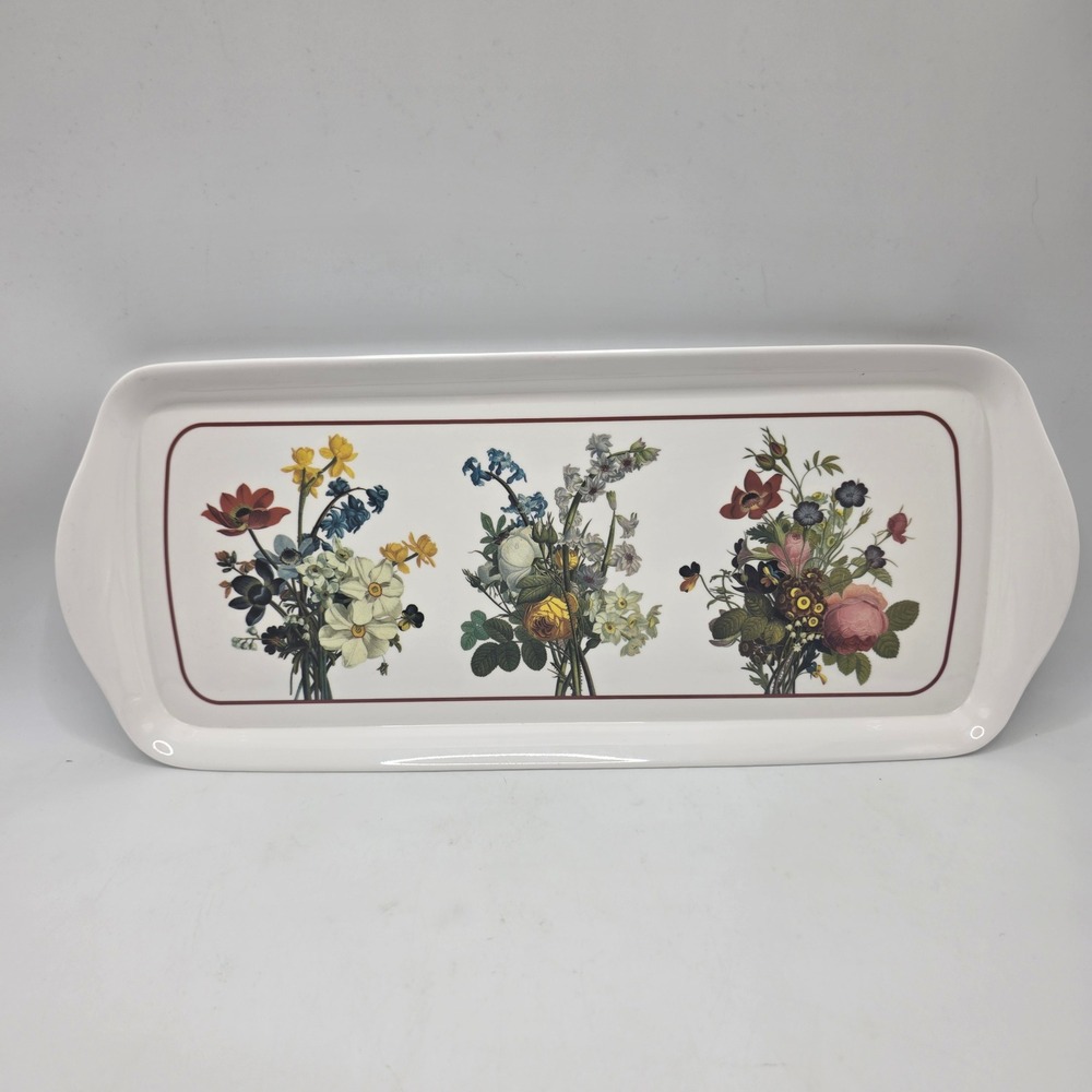 Vintage Floral Melamine Serving Tray  White Wildflower Bouquet Cottagecore
